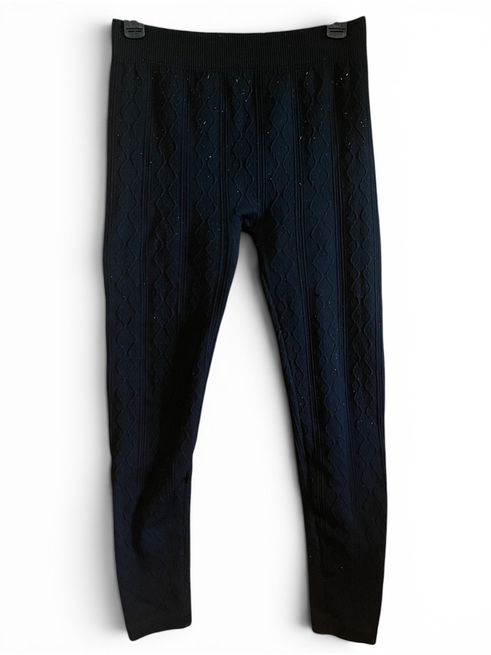 Aeropostale Womens L XL Black Cable Knit Leggings Winter Sweater Pants Flawed